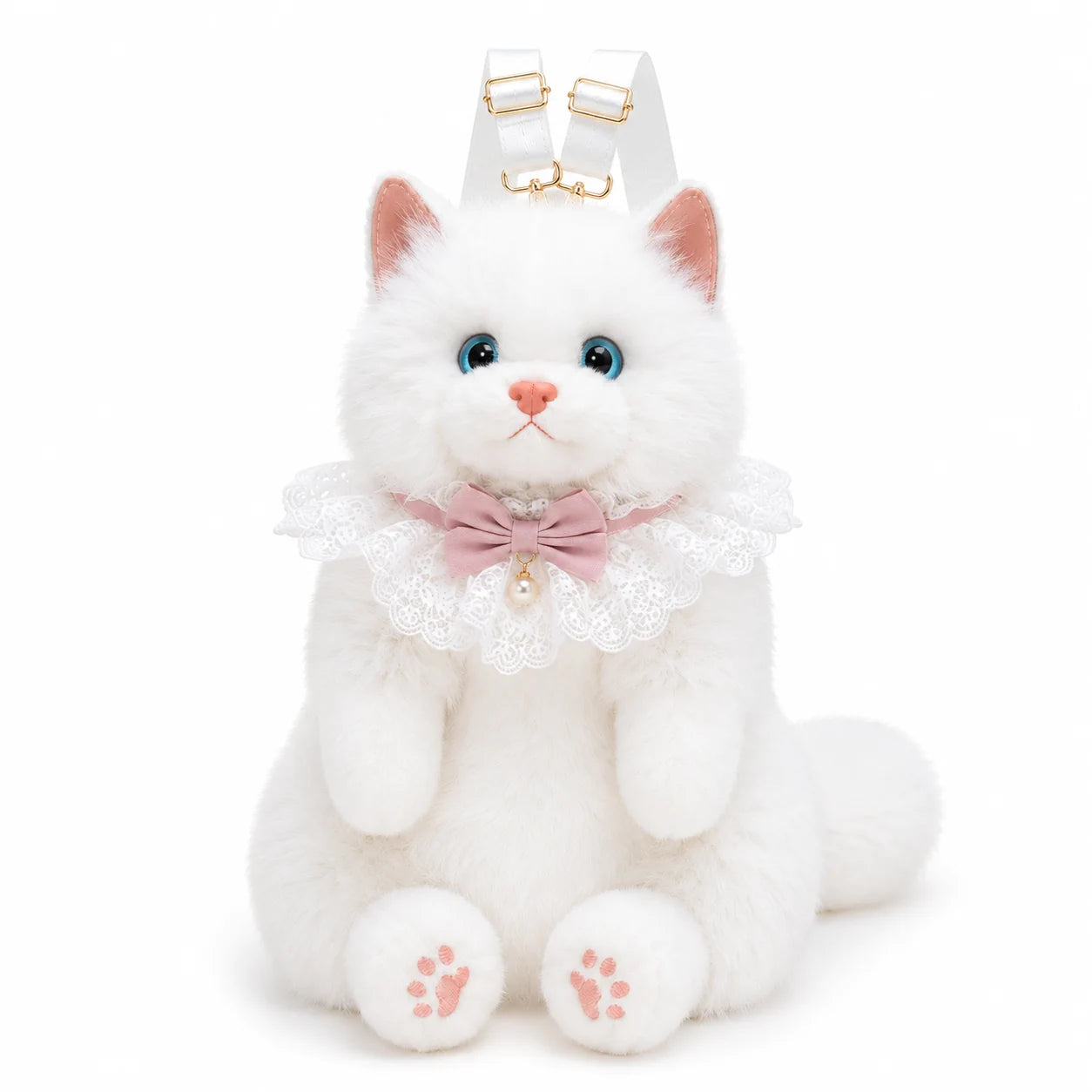 White meowing plush cat backpack
