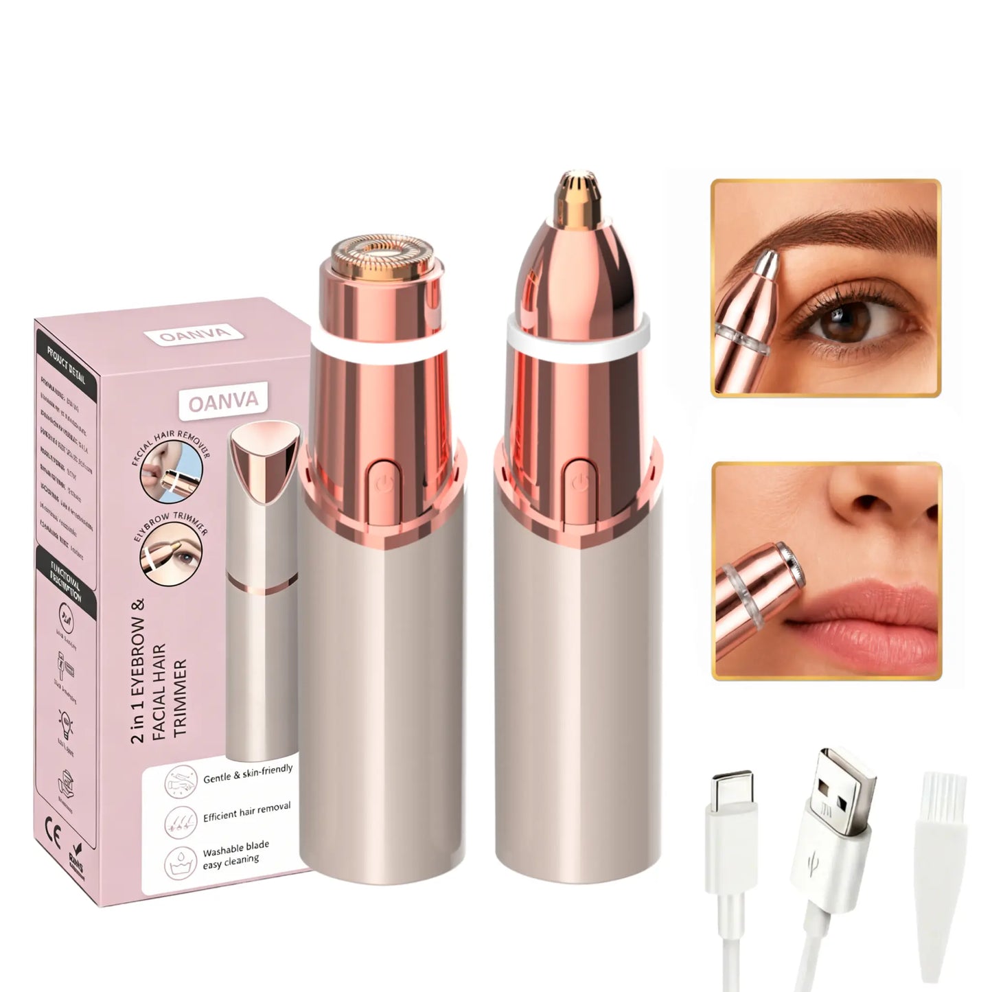 QANVA 2-in-1 eyebrow and facial hair trimmer set