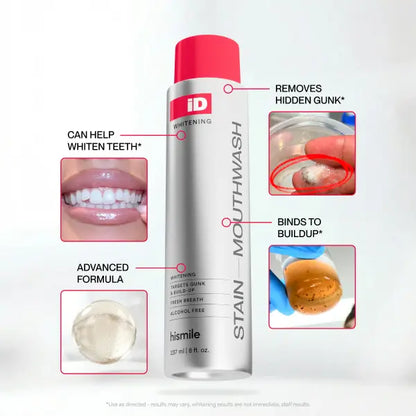 Hismile iD Stain mouthwash visible clean formula overview