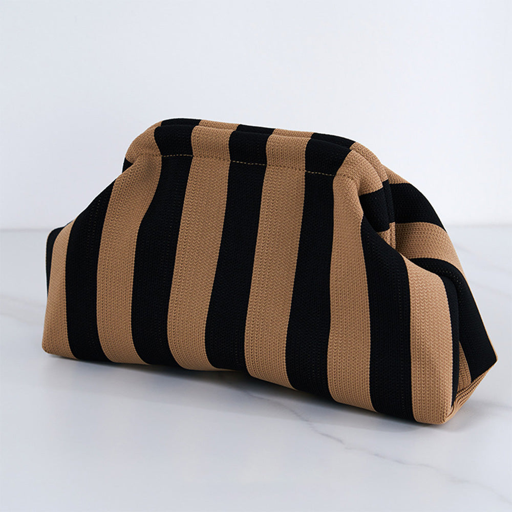 Striped makeup bag in black & gold