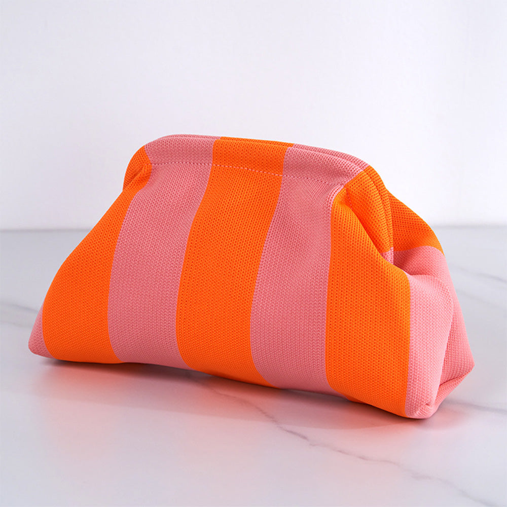 Striped makeup bag in pink & orange
