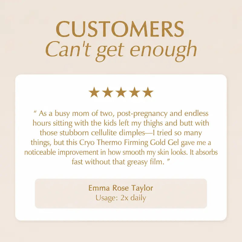 Cryo Thermo Firming Gold Gel customer testimonial graphic