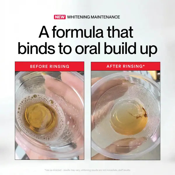 Hismile opaque mouthwash formula binding to oral buildup