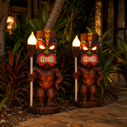 Solar-Powered Tiki Warrior Garden Statue