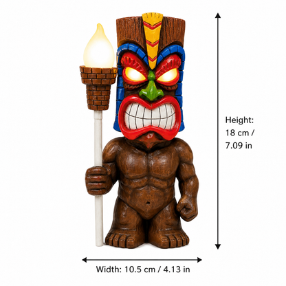 Solar-Powered Tiki Warrior Garden Statue