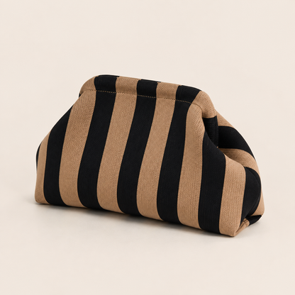 Black and gold stripe makeup bag product view