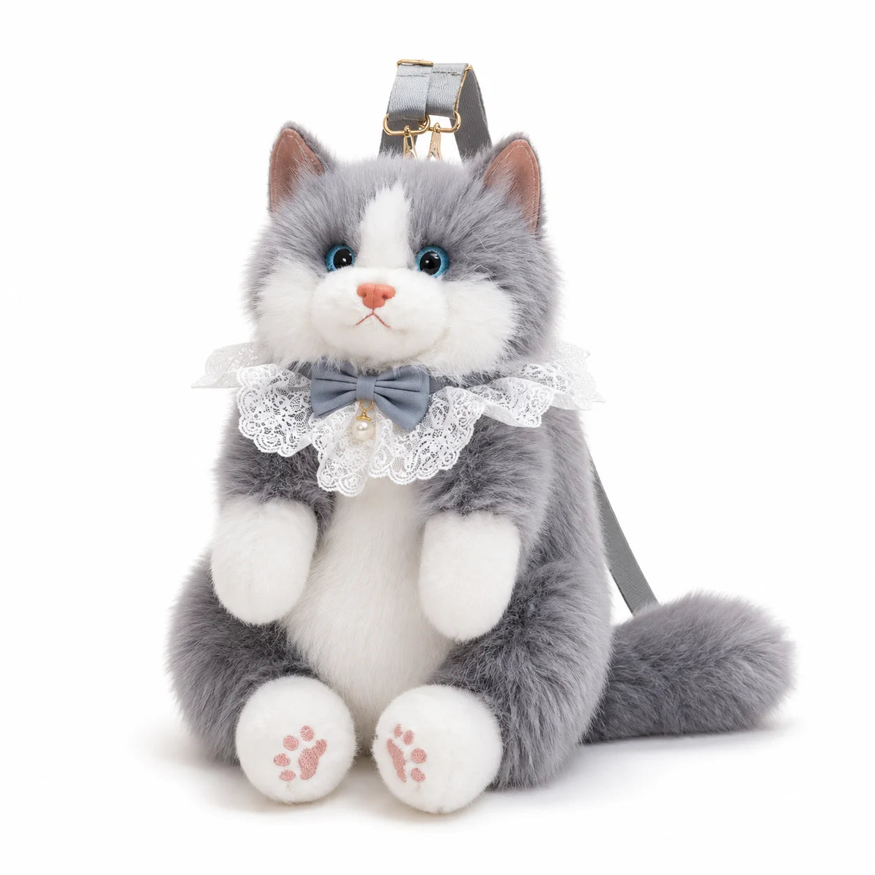 Gray 50cm meowing plush cat backpack