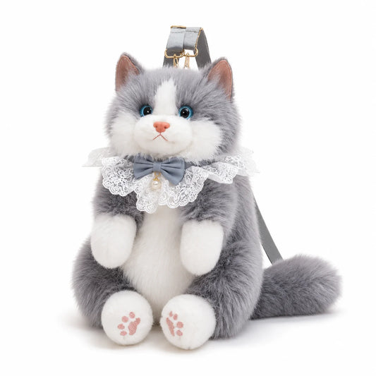 Gray 50cm meowing plush cat backpack