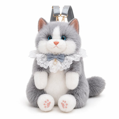 Gray meowing plush cat backpack