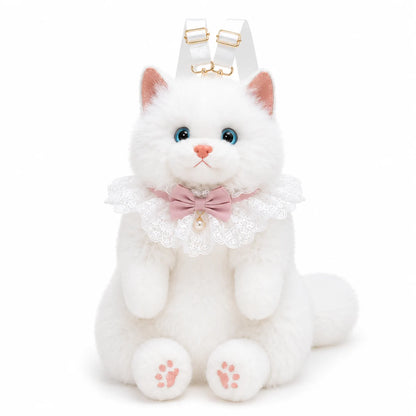 White meowing plush cat backpack