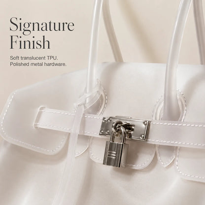 White Jelly Tote material and hardware detail
