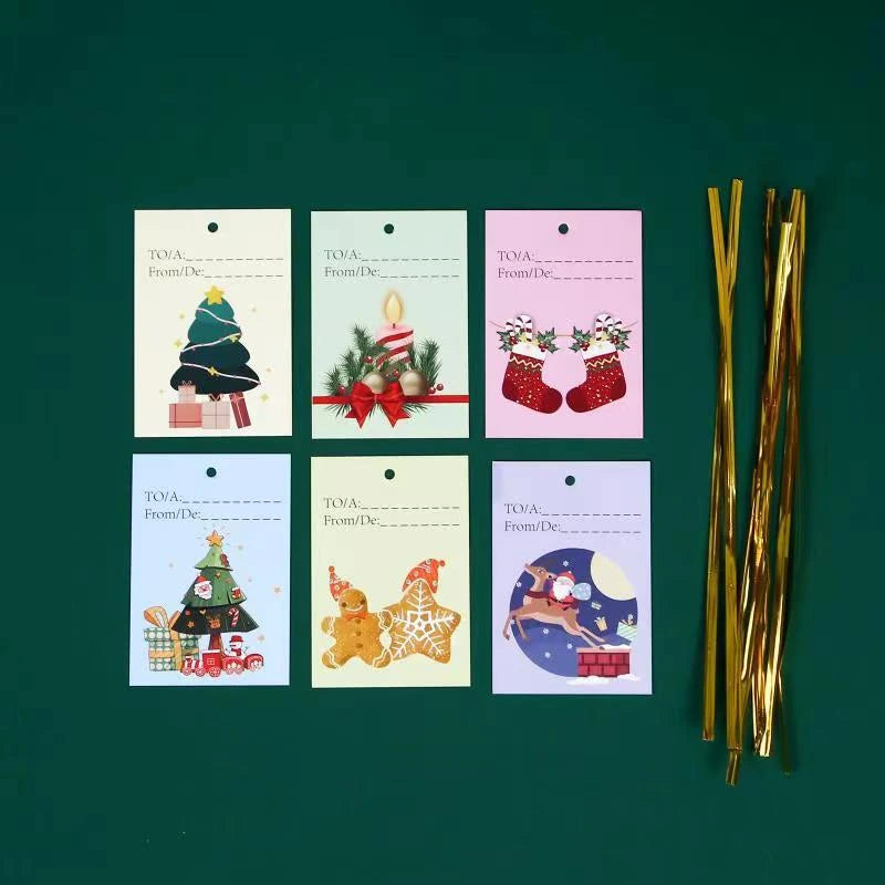 Christmas gift tags and gold ties included with the gift bags