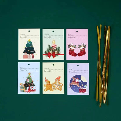 Christmas gift tags and gold ties included with the gift bags