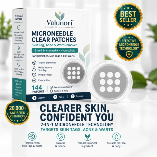 🔥Valunori®2-in-1 Microneedle & Hydrocolloid Patch🔥| Removes Raised Moles, Acne, Flat Warts & Skin Tags | Helps Improve Wrinkles, Scars & Blemishes | Invisible Patches for Face & Body